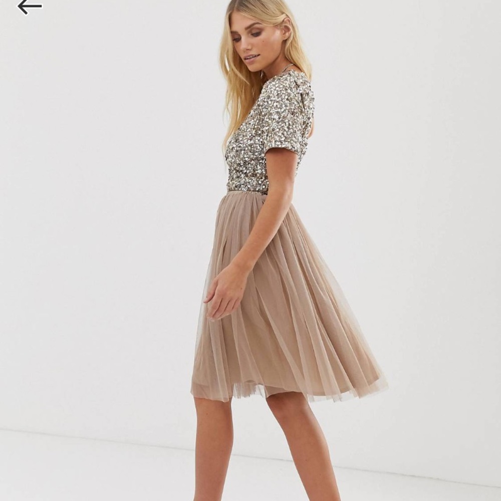 Lace & Beads Cropped Top With Embellishment and Open Back Two Piece ASOS
